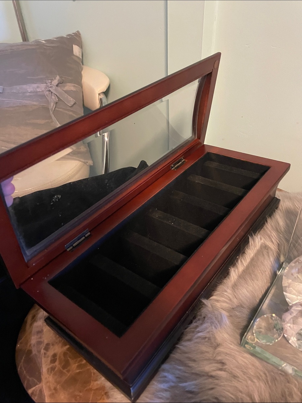 Classic Wooden Jewelry Organizer Box with Mirror - Mahogany Finish